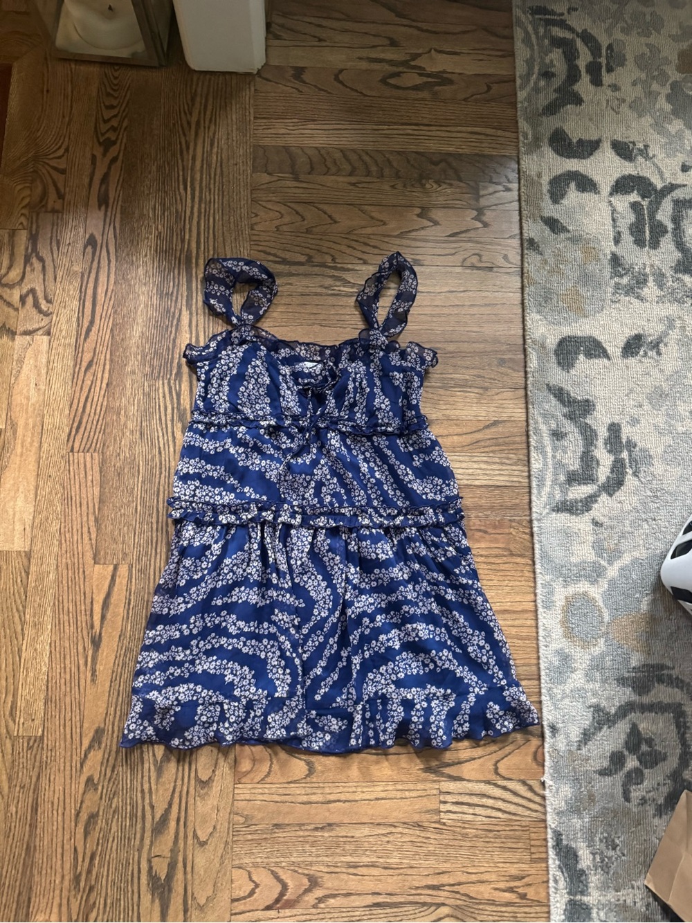Patrons of Peace Navy Blue Floral Ruffle-Strap Dress